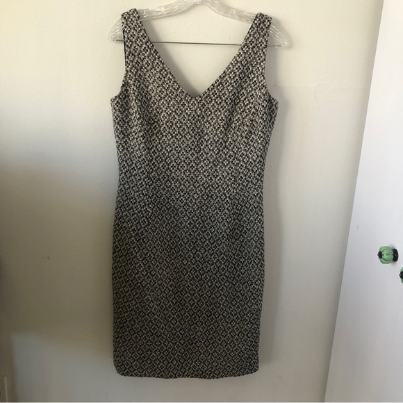 Vintage ECCOCI Tweed Sleeveless V-Neck Dress Black, White, Tan - Sz 6- EU - Picture 1 of 10